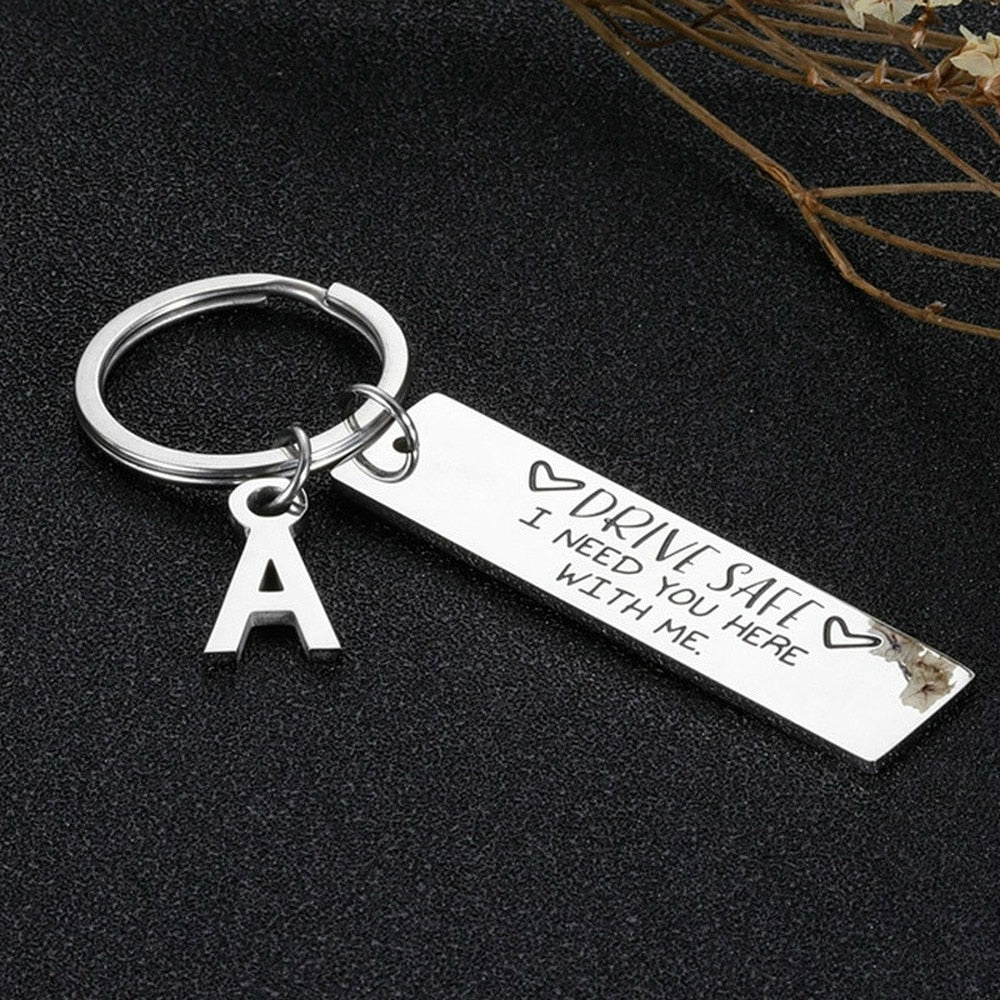 Drive Safe Keychain With Custom Initials Charm - BigBeryl