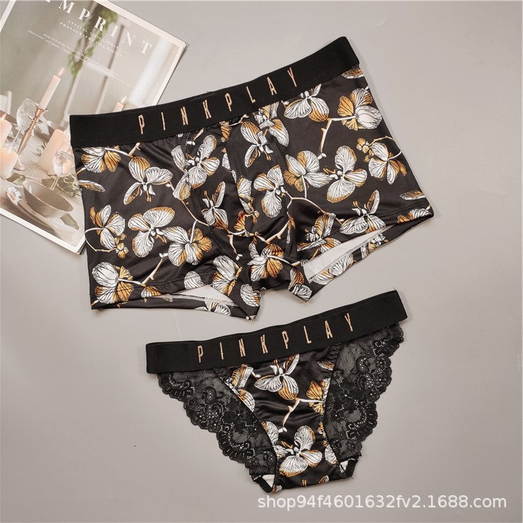 CLZOUD Matching Underwear for Couples Black Lady Sheer Floral Lace
