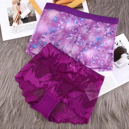 Printed Mesh & Lace Matching Couples Underwear Sets - BigBeryl