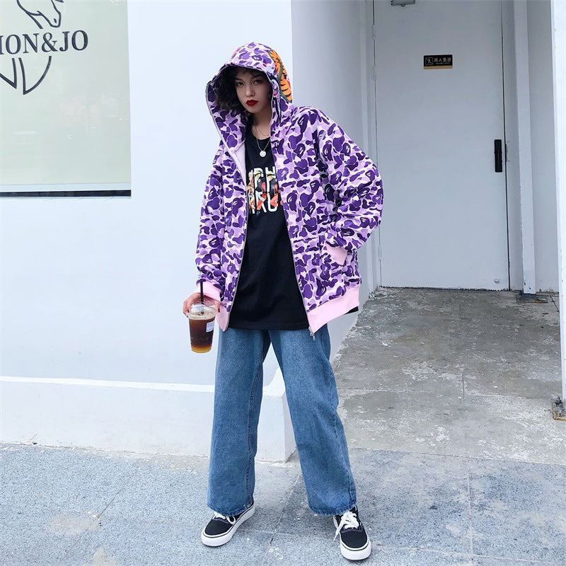 Shark Hoodie Outfit Bape Jacket Pink Shark Camo Hoodies BigBeryl