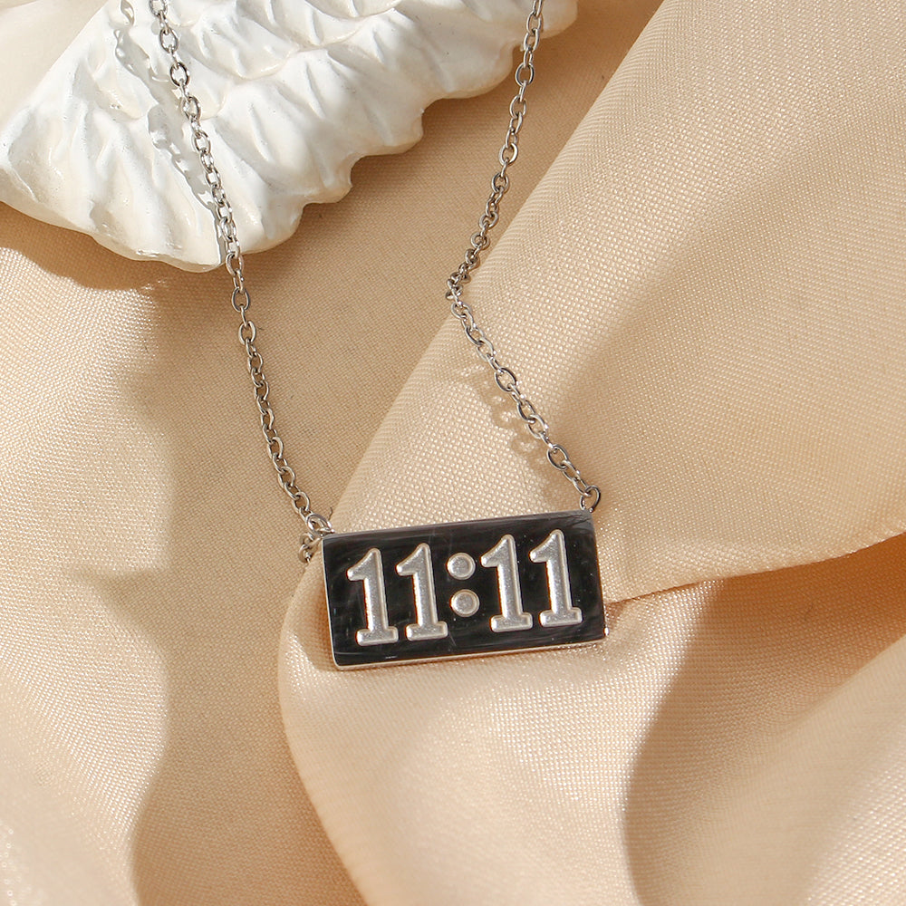 New ins Stainless Steel Letter Square Angel Number 1111 Necklace For Women  Vintage Heart Pendant Necklaces Fashion Jewelry Gift