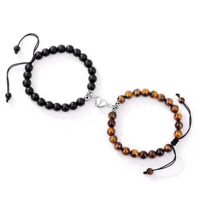 True Love Couple Bracelets- Howlite Beads Bracelet Set- Black Beaded B