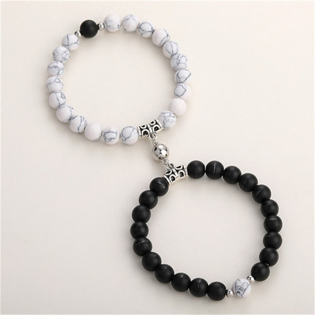 HOMP】2Pcs/Set Couple Distance Bracelets Velvet Packing Classic Natural  Stone White Black Beaded Bracelet for Men Women Jewelry Gifts | Lazada PH