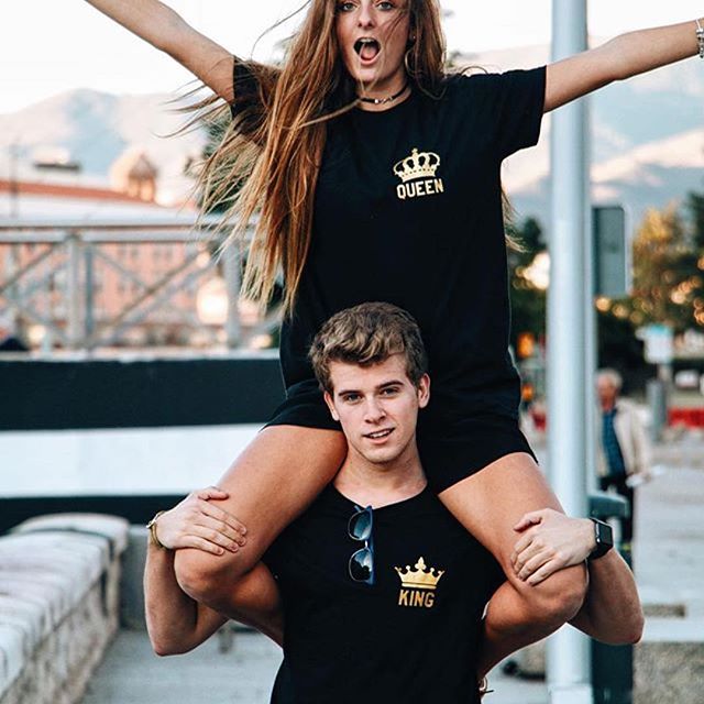 King Queen Gold Crown Couple Shirts - BigBeryl