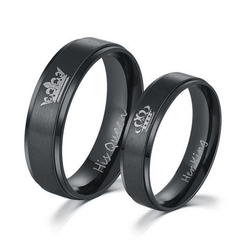 Black King and Queen Crown Couple Rings - BigBeryl