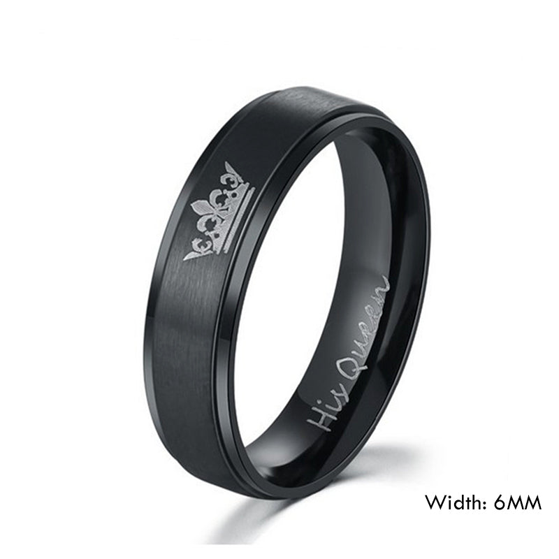 Black King and Queen Crown Couple Rings - BigBeryl