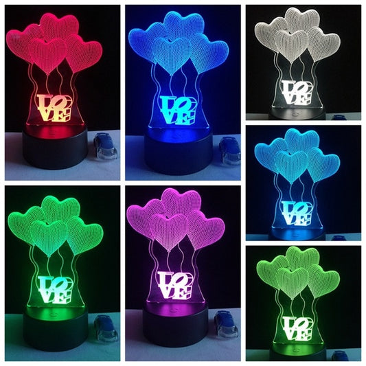 Heart Shaped Light 3D LED Lamps - BigBeryl