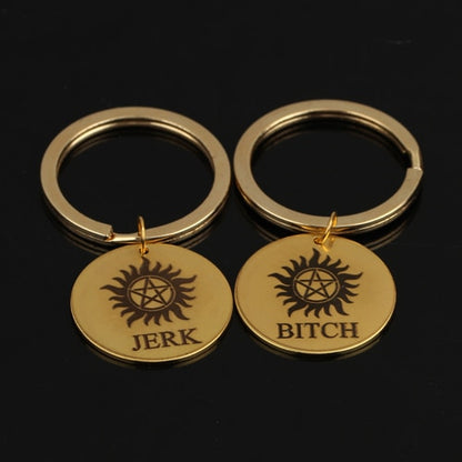 JERK BITCH Stamped Key Chain for Couples [Set of 2] - BigBeryl