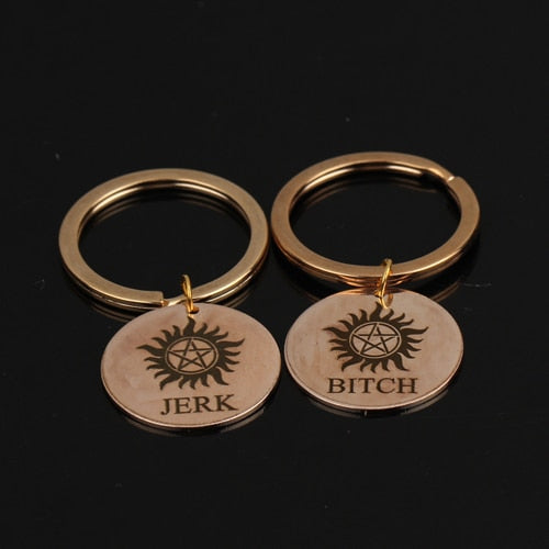 JERK BITCH Stamped Key Chain for Couples [Set of 2] - BigBeryl
