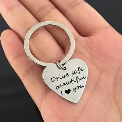DRIVE SAFE HANDSOME Engraved Keychain for Husband - BigBeryl
