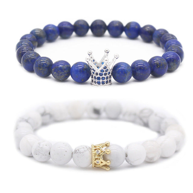 Blue and White Matching Crown Bracelets For Couples | Distance Bracelets [Set of 2] - BigBeryl