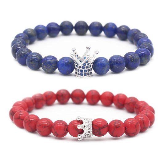 Red and Blue King and Queen Crown Couple Bracelets | Distance Bracelets [Set of 2] - BigBeryl