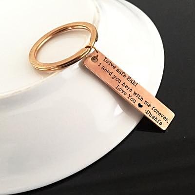 Drive Safe I Need You Here With Me Engraved Keychain with Custom Names - BigBeryl