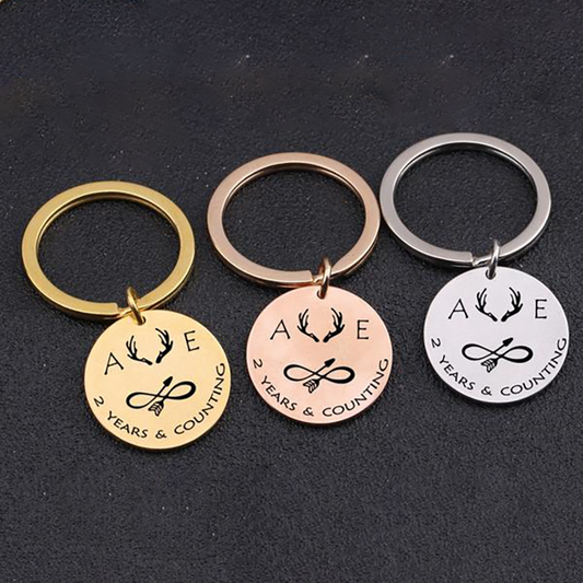 INITIAL ANNIVERSARY Engraved Key Chain for Couples - BigBeryl