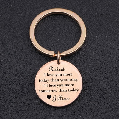 I LOVE YOU MORE TODAY Engraved Key Chain for Couples - BigBeryl