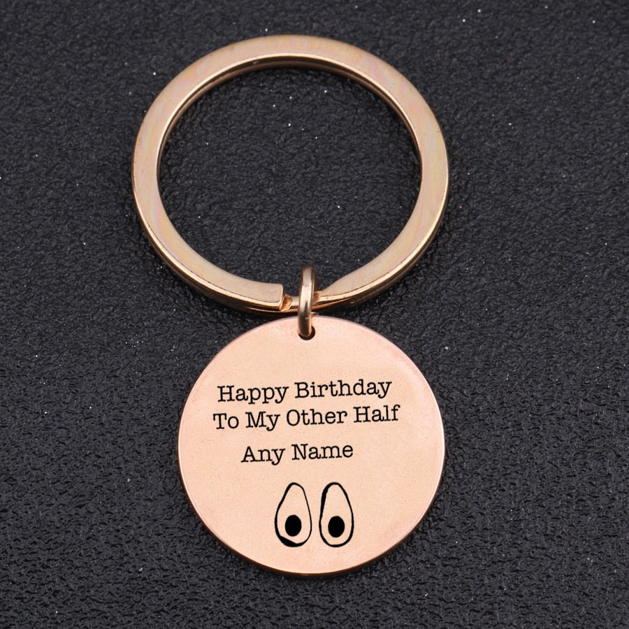 HAPPY BIRTHDAY TO MY OTHER HALF Engraved Key Chain for Couples - BigBeryl