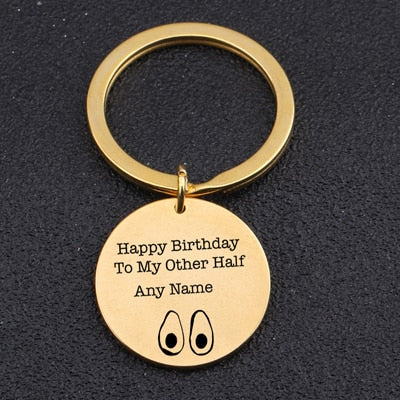 HAPPY BIRTHDAY TO MY OTHER HALF Engraved Key Chain for Couples - BigBeryl