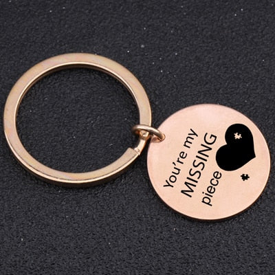 YOU'RE MY MISSING PIECE Engraved Round Key Chain for Couples - BigBeryl