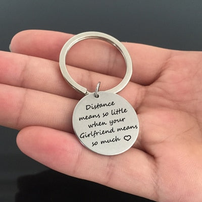 DISTANCE MEANS SO LITTLE Engraved Key Chain for Couples - BigBeryl