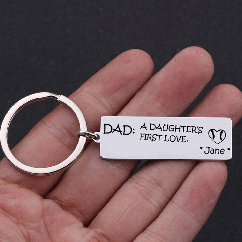 DAUGHTER'S FIRST LOVE Engraved Key Chain for Dad - BigBeryl