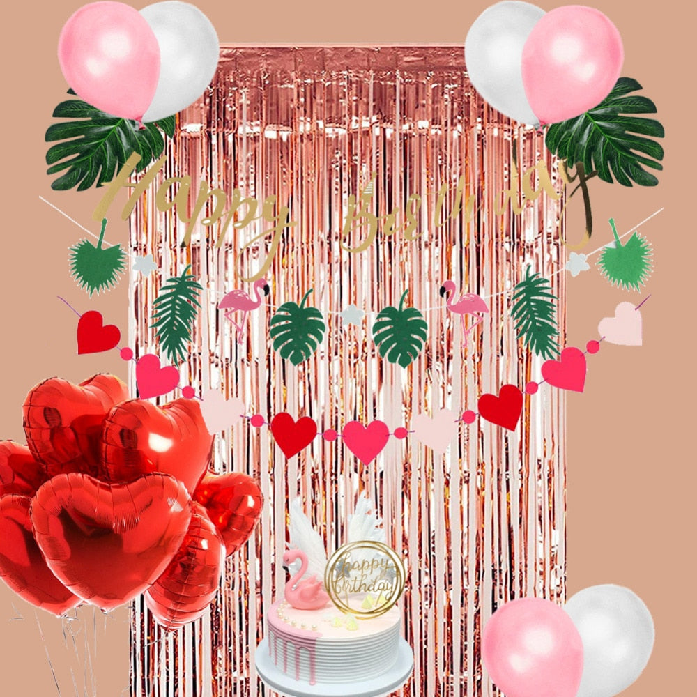 Flamingo Fringe Tinsel Birthday Party Decoration Kit - BigBeryl