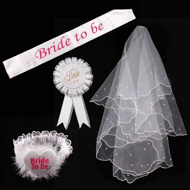Bride To Be Sash Tiara Veil Badge And Garter - BigBeryl